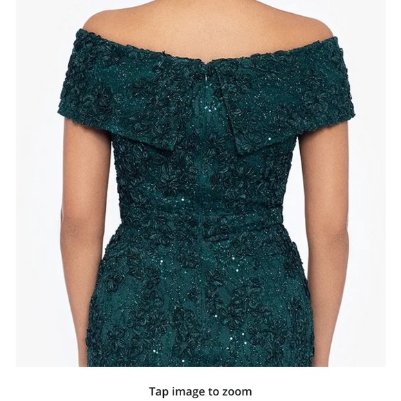 Xscape Embroidered Off-the-Shoulder Short Sleeve Lace A-line Gown - Picture 4 of 6